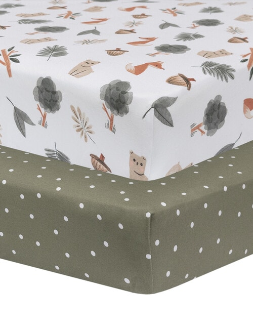 Little Textiles Jersey Cot Fitted Sheet, 2-Pack, Forest Retreat product photo