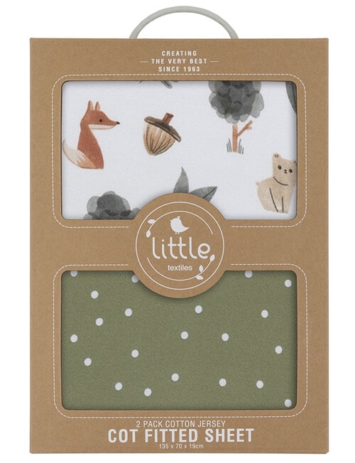 Little Textiles Jersey Cot Fitted Sheet, 2-Pack, Forest Retreat product photo View 04 L
