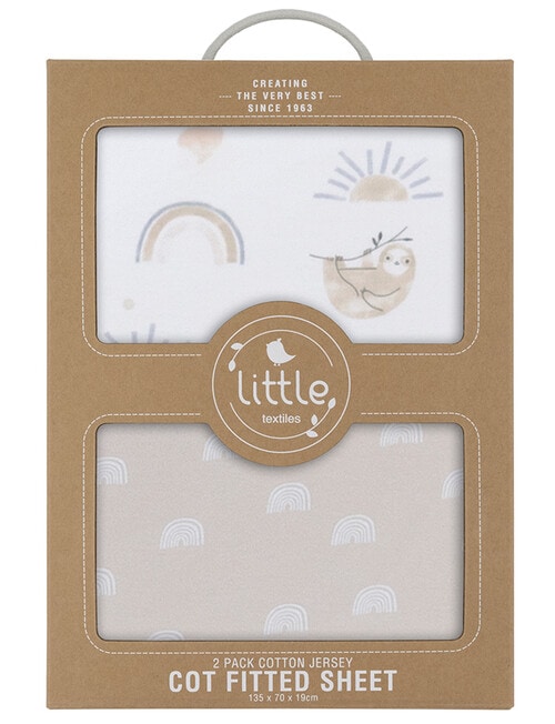 Little Textiles Jersey Cot Fitted Sheet, 2-Pack, Happy Sloth & Rainbow product photo View 03 L