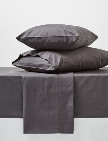 Linen House 250 Thread Count Cotton Fitted Sheet, Charcoal product photo