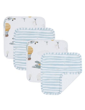 Little Textiles Wash Cloths, 4-Pack, Up Up & Away/Stripe product photo