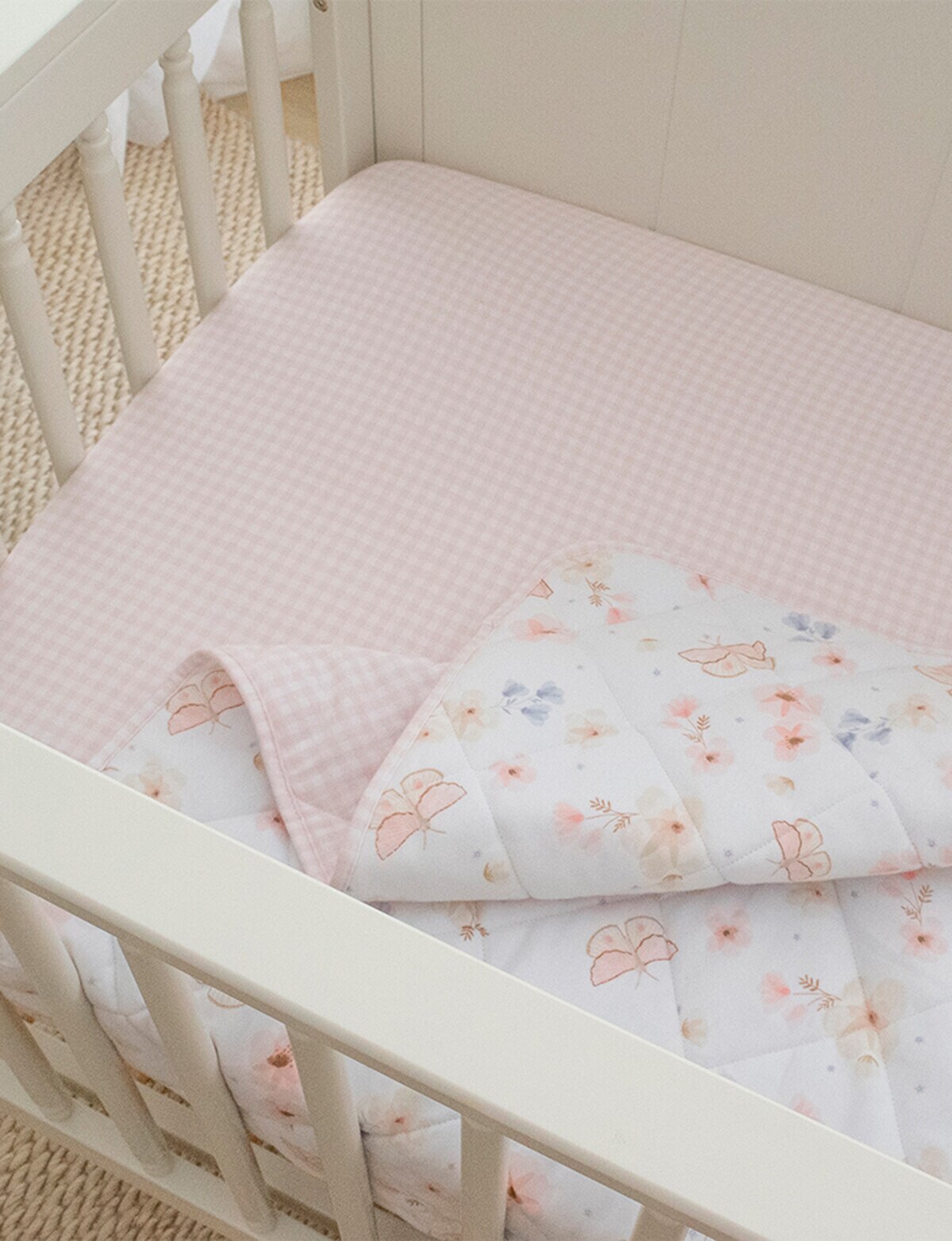 Little Textiles Jersey Cot Comforter, Butterfly Garden & Gingham