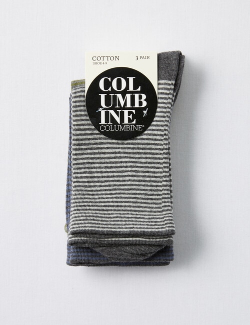 Columbine Stripe Crew Sock, 3-Pack, Grey, Denim & Green product photo View 02 L