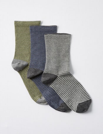 Columbine Stripe Crew Sock, 3-Pack, Grey, Denim & Green product photo