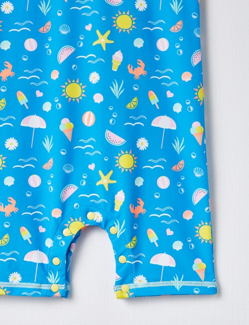 Teeny Weeny Swim Shop Beach Time Short-Sleeve Rashsuit, Blue product photo View 03 L