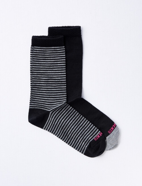 NZ Sock Co. Merino Crew Sock, 2-Pack, Black & Grey Stripe, 4-9 product photo