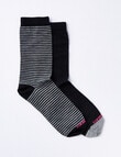 NZ Sock Co. Merino Crew Sock, 2-Pack, Black & Grey Stripe, 9-11 product photo