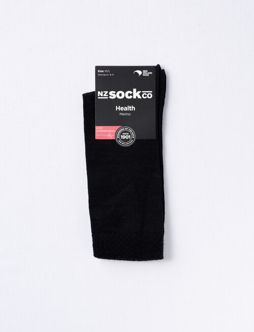 NZ Sock Co. Merino Comfort Top Sock, Black, 9-11 product photo View 02 L