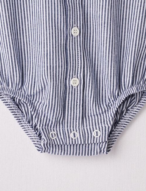 Teeny Weeny All Dressed Up Stripe Short-Sleeve Bodysuit, Navy & White product photo View 03 L