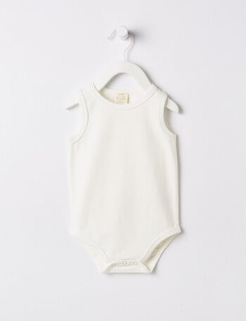 Little Bundle Essentials Stretch-Cotton Sleeveless Bodysuit, Vanilla product photo
