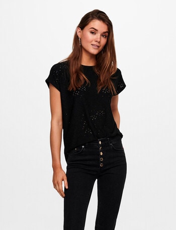 ONLY Smilla Short Sleeve Top, Black product photo