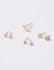 Whistle Accessories Detailed Stud Earrings, 4-Pair Set, Imitation Gold product photo View 02 S