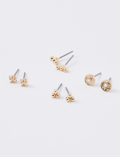 Whistle Accessories Detailed Stud Earrings, 4-Pair Set, Imitation Gold product photo View 02 L