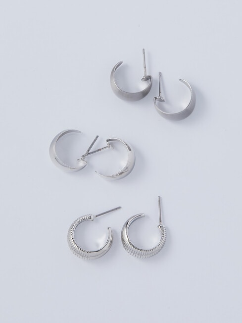 Whistle Accessories Dome Hoop Earrings, 3-Pair Set, Imitation Silver product photo