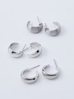 Whistle Accessories Dome Hoop Earrings, 3-Pair Set, Imitation Silver product photo View 02 S