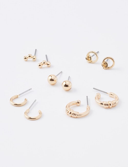 Whistle Accessories Stud Knot Hoop Earrings, 5-Pair Set, Imitation Gold product photo View 02 L