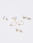 Whistle Accessories Teardrop Crystal Stud Hoop Earrings, 5-Pair Set, Imitation Gold product photo View 02 S