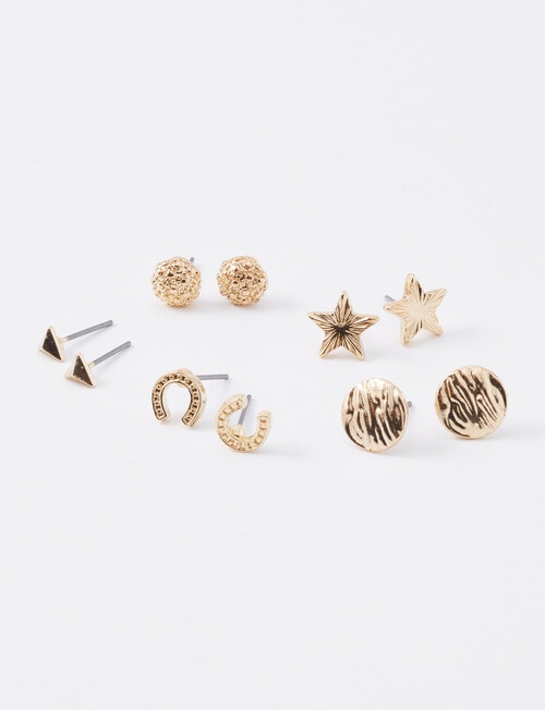 Whistle Accessories Star Horseshoe Earrings, 5-Pair Set, Imitation Gold product photo View 02 L