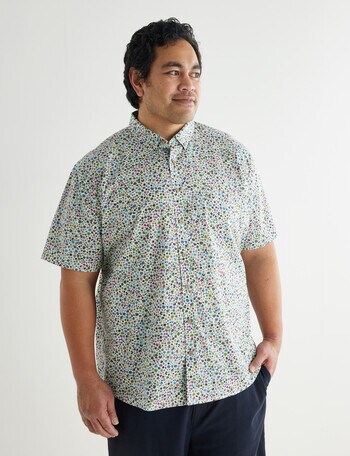 Gasoline King Size Ditsy Floral Print Short-Sleeve Shirt, White product photo