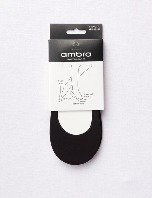 Ambra Lazer Cut Smooth Footlet, Black, 2-Pack product photo View 02 L