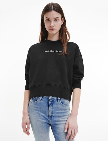 Calvin Klein Shrunken Institutional Crew-Neck Sweatshirt, Black product photo