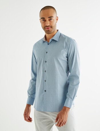 L+L Honeycomb Print Long-Sleeve Shirt, Blue product photo