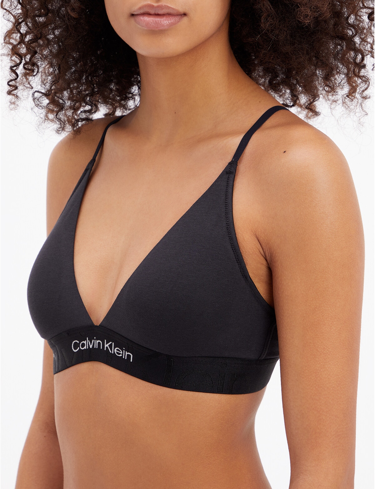 Calvin Klein Embossed Icon Cotton Light Lined Triangle Bralette, Black -  Bras