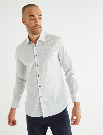 L+L Honeycomb Print Long-Sleeve Shirt, White product photo