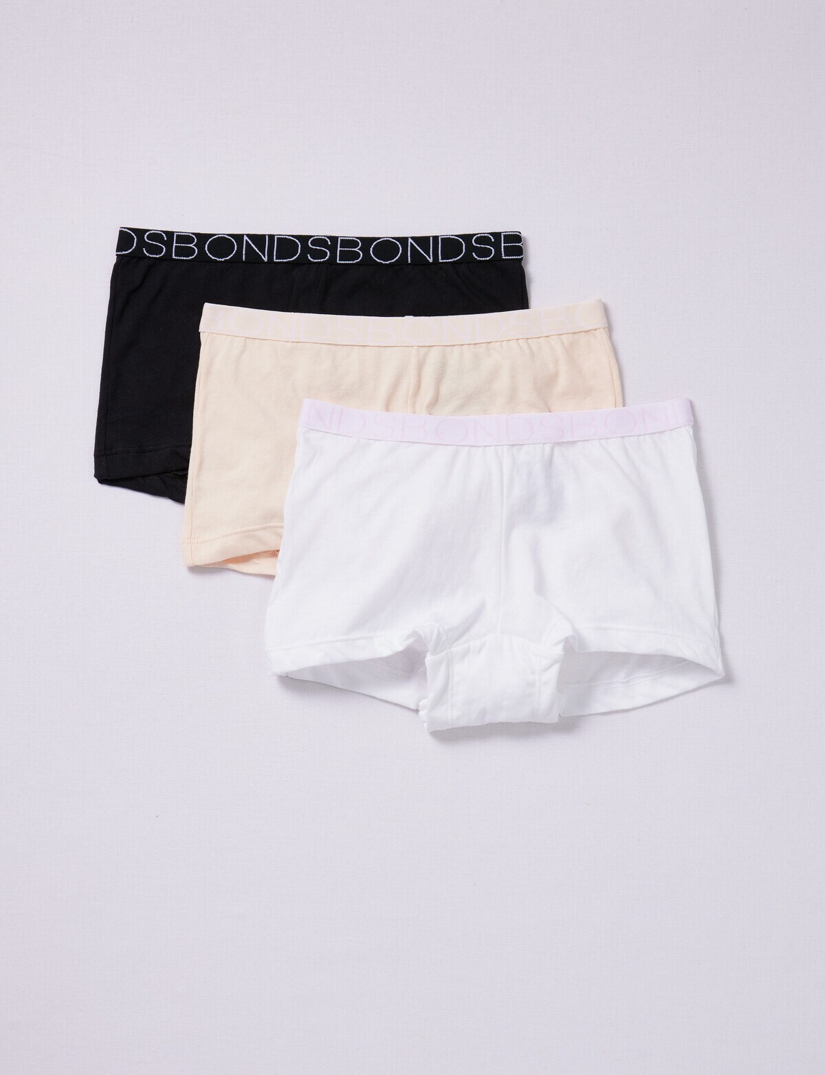 Bonds Cotton Shortie, 3-Pack, Black, Tea Party & White, 2-16 - Underwear