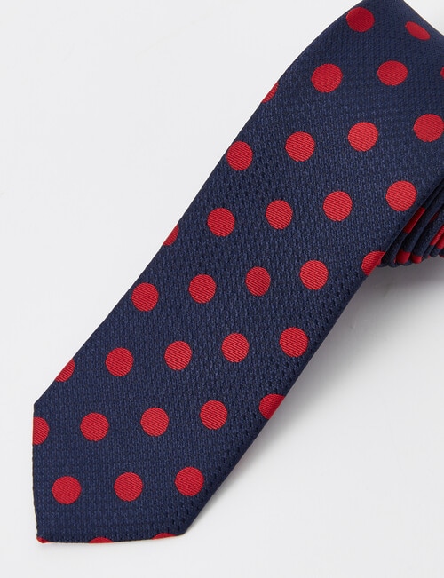 Laidlaw + Leeds Dobby Spot Tie, 7cm, Navy & Red product photo View 03 L