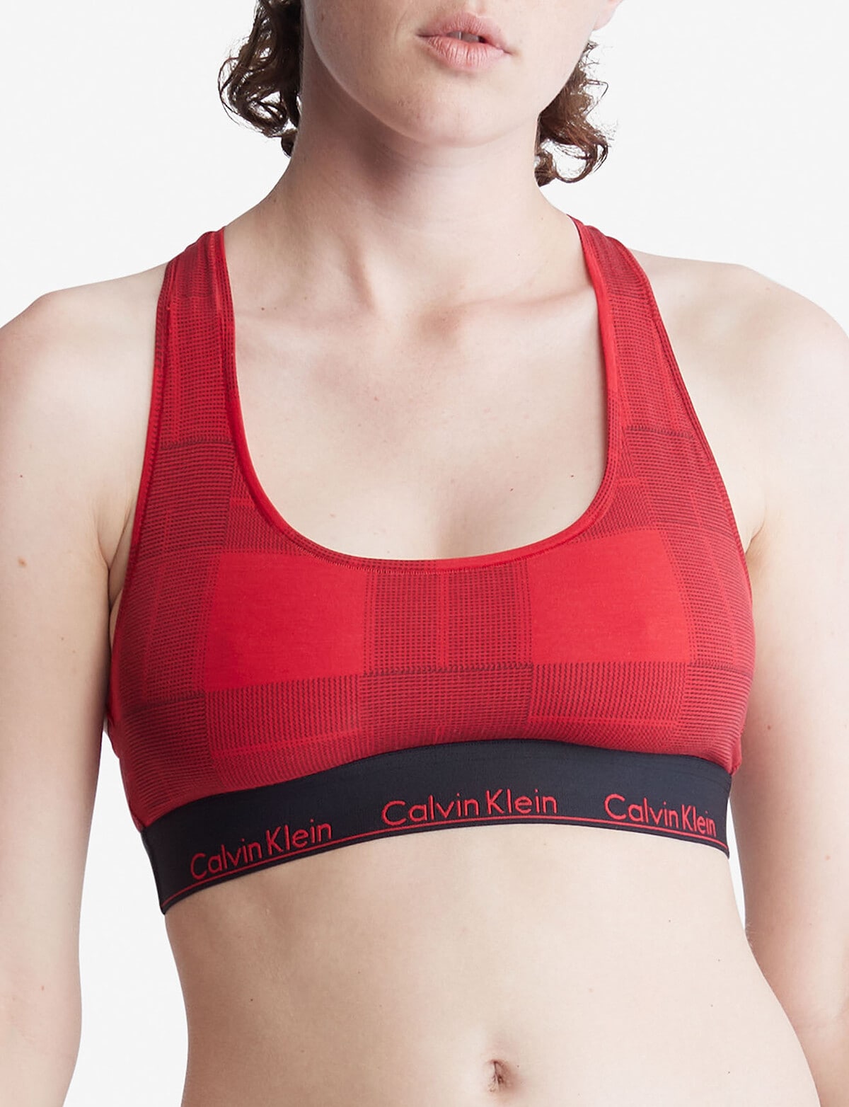 Calvin Klein Modern Cotton Plaid Bralette, Red - Bras
