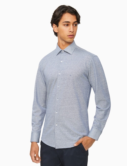 Calvin Klein Long Sleeve Slim Fit Knitted Shirt, Blue - Mens Clearance