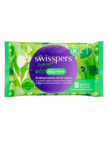 Swisspers Eco Biodegradable Facial Wipes, Aloe Vera, Pack of 5 product photo