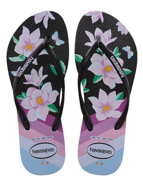 Havaianas Slim Floral Jandal, Black & Lavender product photo