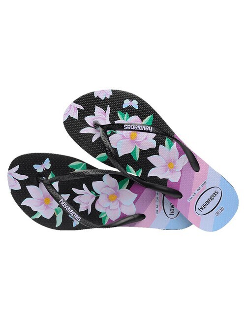 Havaianas Slim Floral Jandal, Black & Lavender product photo View 02 L