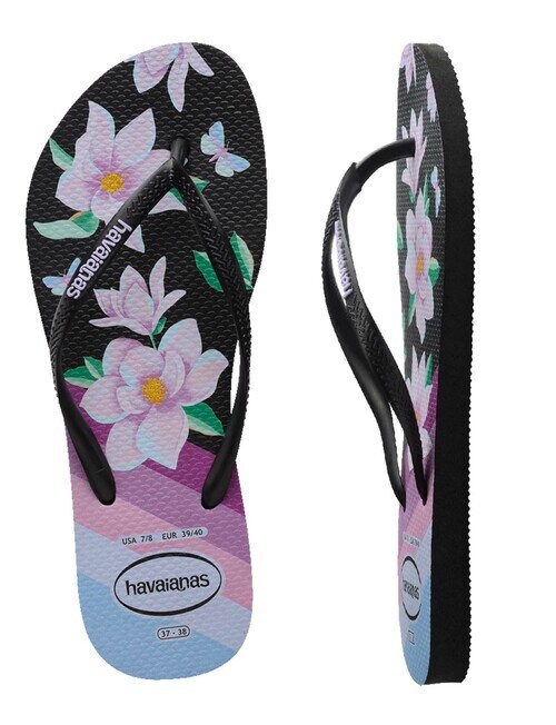 Havaianas Slim Floral Jandal, Black & Lavender product photo View 03 L
