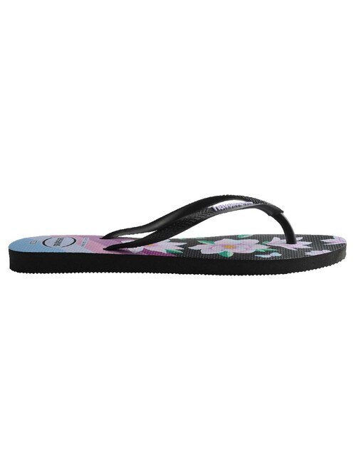Havaianas Slim Floral Jandal, Black & Lavender product photo View 04 L