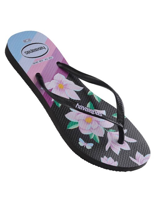 Havaianas Slim Floral Jandal, Black & Lavender product photo View 05 L