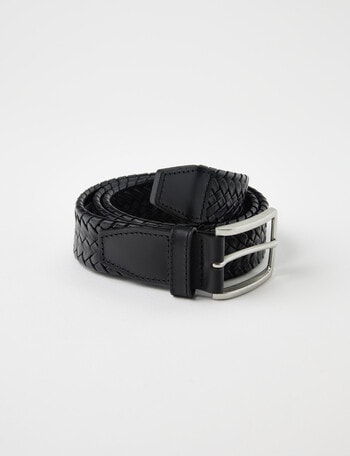 L+L Leather Woven Plait Belt, Black product photo
