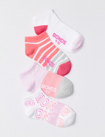Bonds Logo Fun-Pack Trainer Sock, 4-Pack, White & Pink product photo