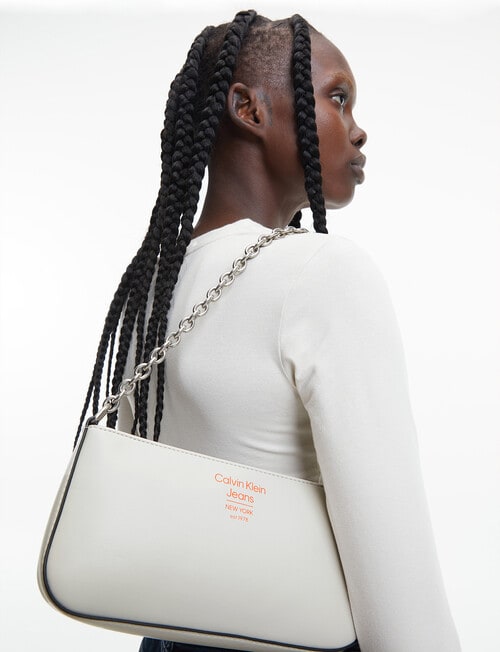 Calvin Klein Sculpted Shoulder Pouch Bag, Eggshell - Handbags