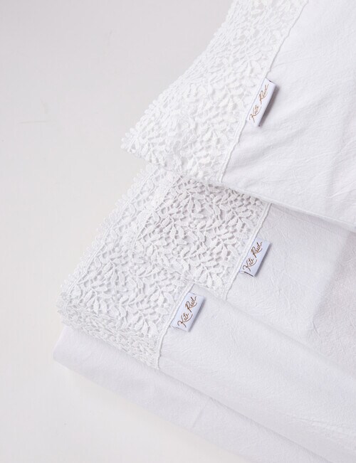 Kate Reed Provence Lace Trim Sheet Set, White Bed Sheets & Pillowcases