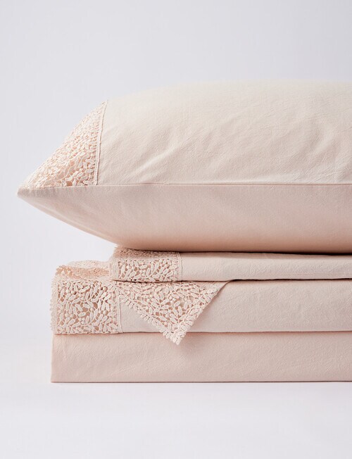 Kate Reed Provence Lace Trim Standard Pillowcase, Rose Bed Sheets