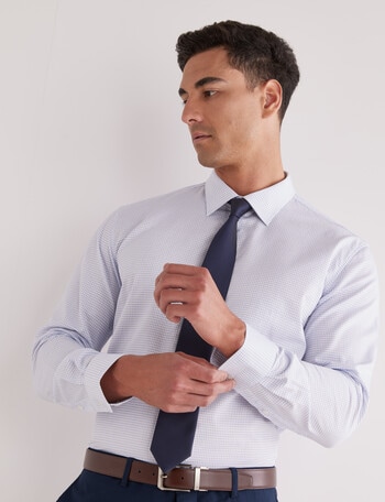Laidlaw + Leeds Mini Check Long Sleeve Shirt, White & Blue product photo
