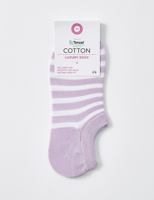 DS Socks Cotton Tencel Liner Sock, Purple & White Stripe product photo View 02 L