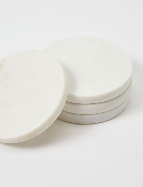 Amy Piper Marble Coaster Round, White, Set of 4 product photo View 02 L