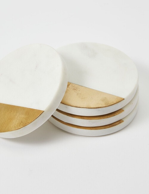 Amy Piper Marble Coaster Round, Gold & White, Set of 4 product photo View 02 L