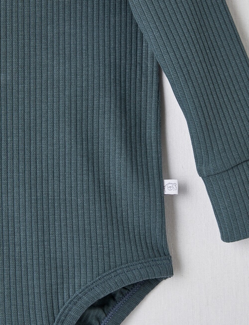 Teeny Weeny Rib Long-Sleeve Bodysuit, Charcoal Green product photo View 02 L