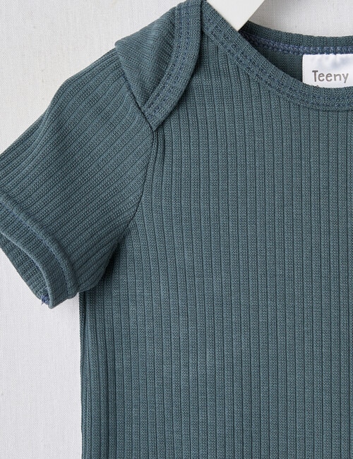 Teeny Weeny Rib Short-Sleeve Bodysuit, Charcoal Green product photo View 02 L