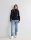 North South Merino Long Sleeve Roll Neck Top, Black product photo View 03 S